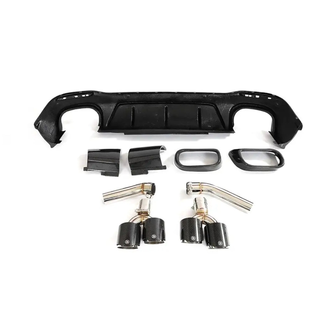 Carbon Fiber Car Rear Bumper Diffuser Lip With Exhaust Tips Tailpipe passend für Mercedes-Benz GLE Class W167 C167 GLE63 AMG