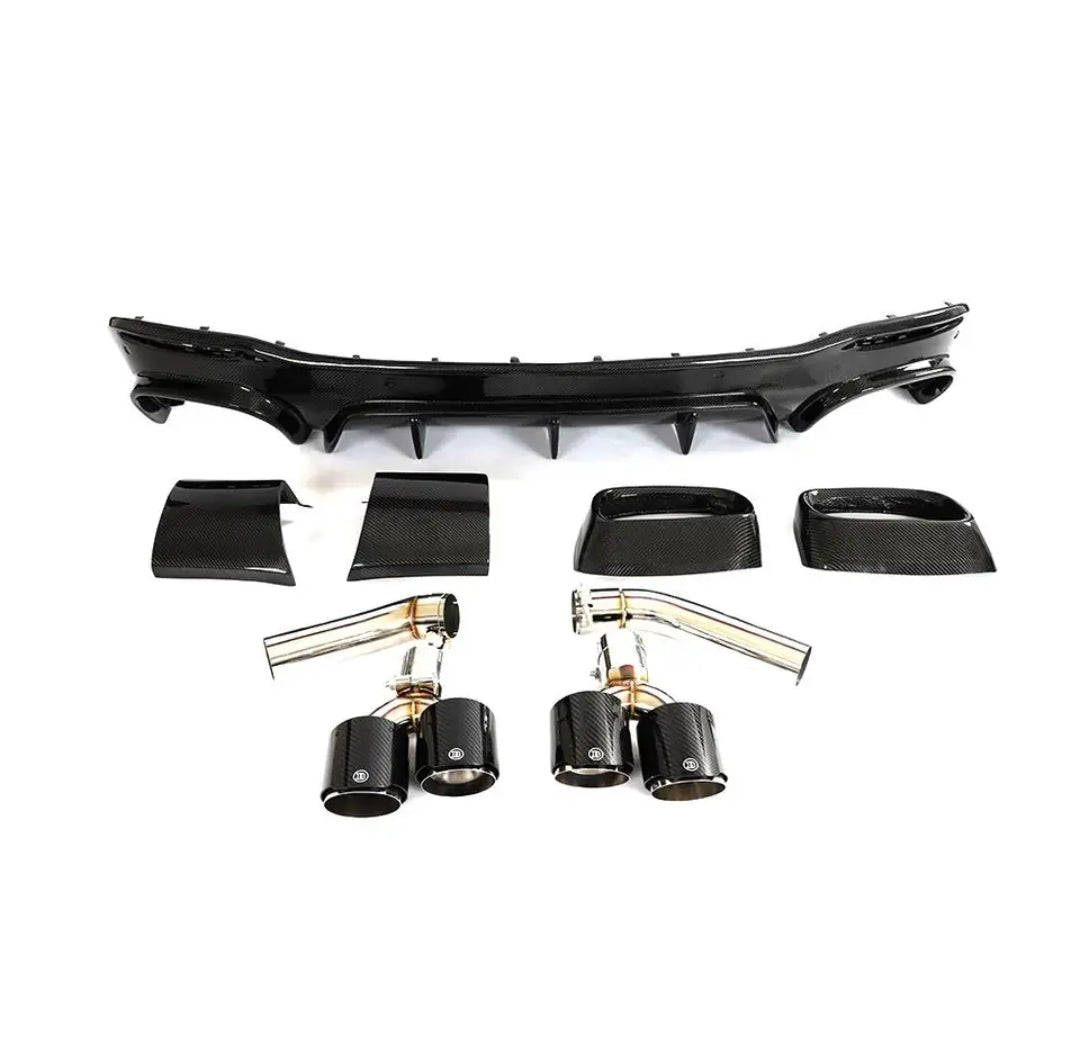 Carbon Fiber Car Rear Bumper Diffuser Lip With Exhaust Tips Tailpipe passend für Mercedes-Benz GLE Class W167 C167 GLE63 AMG